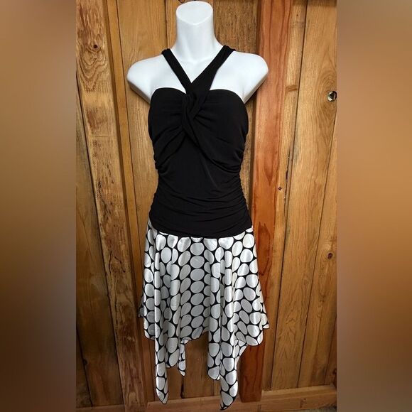 Byerwear Too! Retro Prom Party Polka Dot Asymmetric Halter Dress size large - Picture 1 of 11